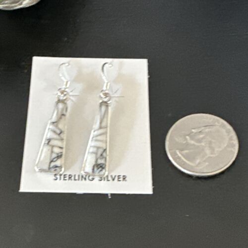 White Buffalo Turquoise Inlay Earrings | Navajo Sterling Silver | Authentic Native American Handmade | 15702