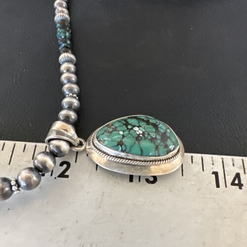 Men's Navajo Blue Spiderweb Turquoise Pendant Necklace | Sterling Silver | Native American Handmade | 16240