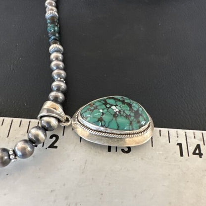 Men's Navajo Blue Spiderweb Turquoise Pendant Necklace | Sterling Silver | Native American Handmade | 16240