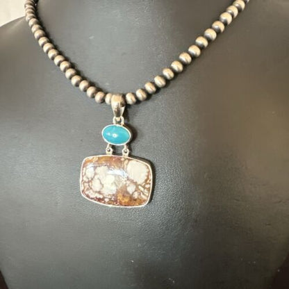 Men's Wild Horse Blue Kingman Turquoise Necklace | Sterling Silver SW Pendant | Multi-Stone | 17326
