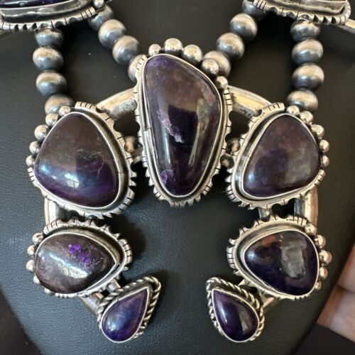 Navajo Squash Blossom Necklace with Purple Sugilite Pendant | Sterling Silver | 28" | 16940