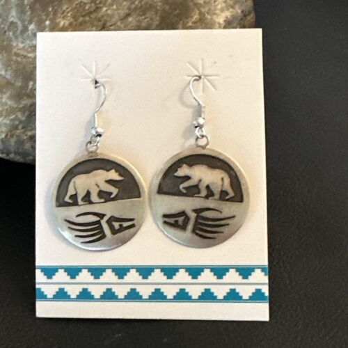 Hopi BearPaw Dangle Earrings | Sterling Silver | Authentic Native American Handmade | 16841