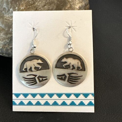Hopi BearPaw Dangle Earrings | Sterling Silver | Authentic Native American Handmade | 16841