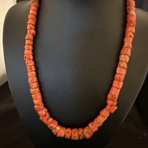 Navajo Graduated Red Coral Bead Necklace | Sterling Silver | 20" | Authentic Native American Handmade | 16336