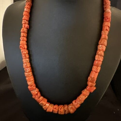 Navajo Graduated Red Coral Bead Necklace | Sterling Silver | 20" | Authentic Native American Handmade | 16336