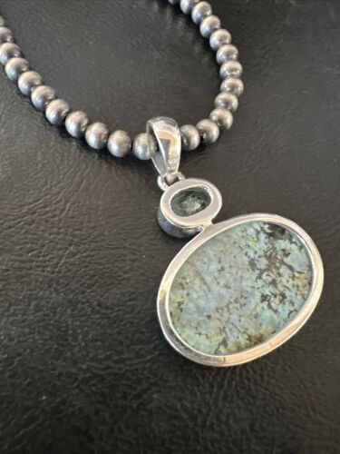 Women's Dry Creek Turquoise Topaz Pendant Necklace | Navajo Sterling Silver | Authentic Native American Handmade | 16439