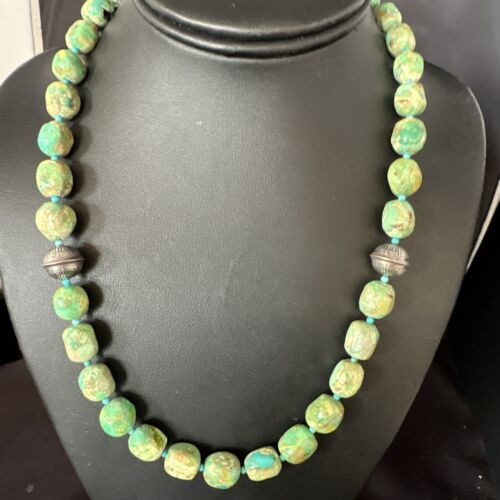 Navajo Blue Green Turquoise Necklace | Sterling Silver | 20" | Authentic Native American Handmade | 15253
