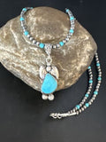 Navajo Pearls Kingman Turquoise Pendant Necklace | Sterling Silver | Authentic Native American Handmade | 14888