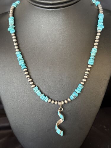 Navajo Kingman Turquoise Pendant Necklace | Sterling Silver | Native American Handmade | 14829