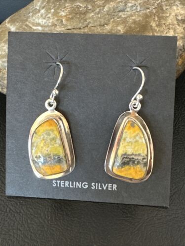 Navajo Bumblebee Jasper Earrings | Sterling Silver | Authentic Native American Handmade | 15824