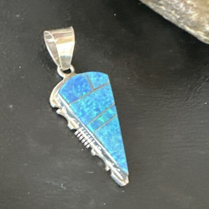 Arrowhead Blue Opal Inlay Pendant | Navajo Sterling Silver | Authentic Native American Jewelry | 15674