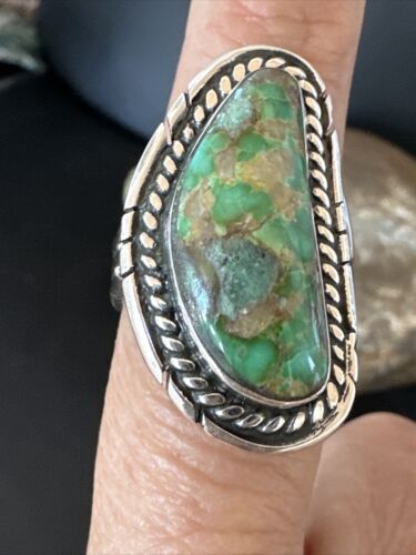 Navajo Green Sonoran Turquoise Ring | Sterling Silver | Sz 8 | Authentic Native American Handmade | 16393