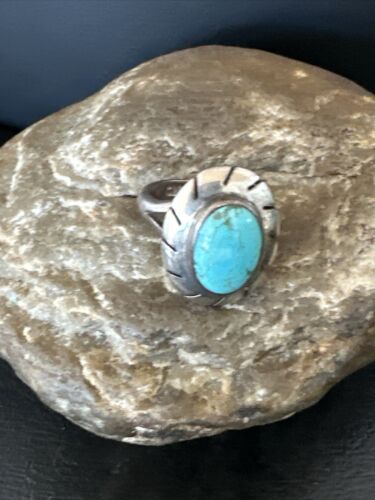 Navajo Blue Kingman Turquoise Ring | Sterling Silver | Sz 8 | Authentic Native American Handmade | 16894