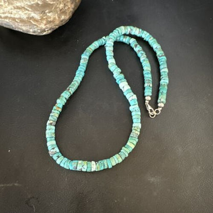 Navajo Blue Turquoise Heishi Bead Necklace | Sterling Silver | 20" | Authentic Native American Handmade | 15165