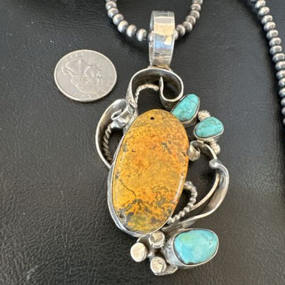 Bumblebee Jasper Turquoise Multi-Stone Pendant | Sterling Silver Necklace | Authentic Native American Handmade | 15947 - Masha USA