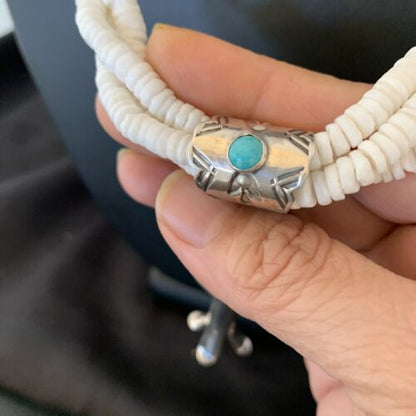 Navajo White Shell Blue Turquoise Necklace with Naja Pendant | Sterling Silver | 4" | 10955
