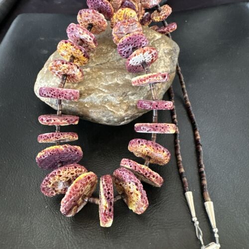 Navajo Purple Spiny Oyster Shell Graduated Necklace | Sterling Silver | 28" | Authentic Native American Handmade | 17175