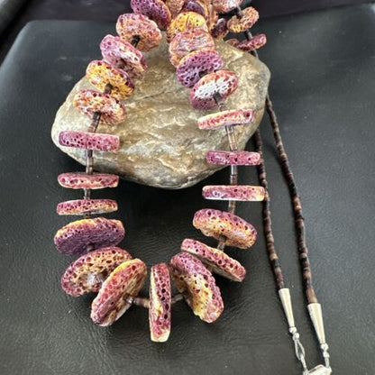 Navajo Purple Spiny Oyster Shell Graduated Necklace | Sterling Silver | 28" | Authentic Native American Handmade | 17175