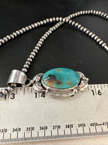 Navajo Pearls Necklace with Blue Turquoise Pendant | Sterling Silver | Authentic Native American Handmade | 14879