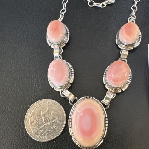Navajo Pink Conch Choker Necklace | Sterling Silver Pendant 18" | Earrings Set | Authentic Native American Handmade | 16126