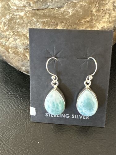 Navajo Blue Larimar Dangle Earrings | Sterling Silver | Authentic Native American Handmade | 17293