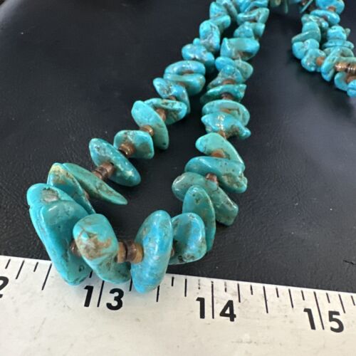 Navajo Blue Kingman Nugget Turquoise Necklace | Sterling Silver | 36" | Authentic Native American Handmade | 15286