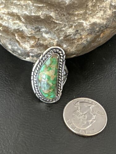 Navajo Green Sonoran Turquoise Ring | Sterling Silver | Sz 8 | Authentic Native American Handmade | 16393