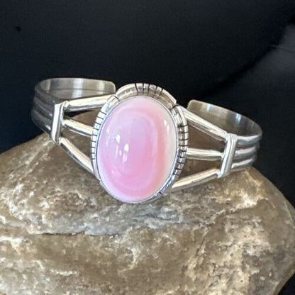 Navajo Pink Conch Cuff Bracelet | Sterling Silver | Authentic Native American Handmade | 16121