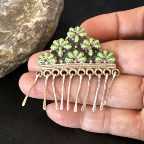 Zuni Green Gaspeite & Turquoise Pendant Necklace | Sterling Silver | Native American Handmade | 15207