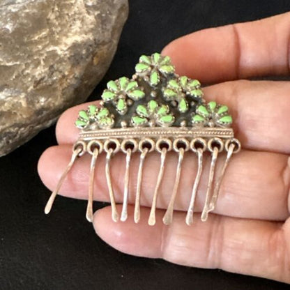 Zuni Green Gaspeite & Turquoise Pendant Necklace | Sterling Silver | Native American Handmade | 15207