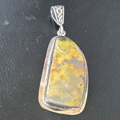 Navajo Bumblebee Jasper Pendant Necklace | Sterling Silver | Authentic Native American Handmade | 15965
