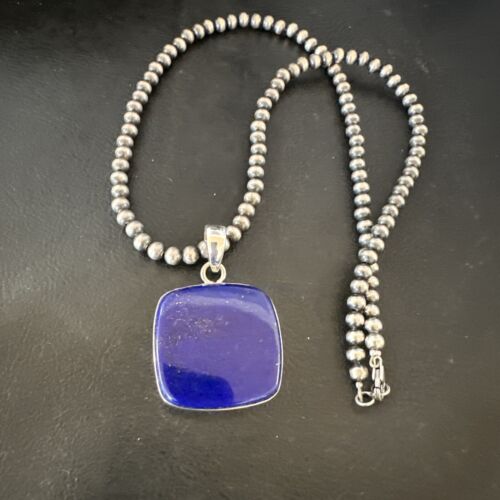Navajo Blue Lapis Pendant with Pearls | Sterling Silver Necklace | 20" | Authentic Native American Handmade | 16664