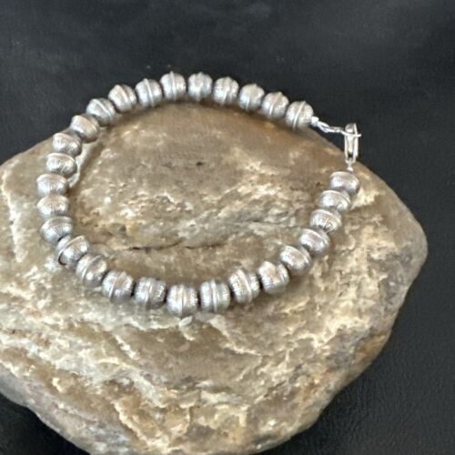 Handmade Stamped Navajo Pearls Bracelet | 6mm Beads | 8" Sterling Silver | Authentic Native American | 17447