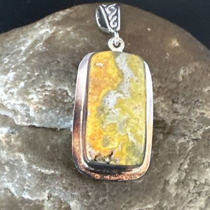 Navajo Bumblebee Jasper Pendant Necklace | Sterling Silver | Authentic Native American Handmade | 15964