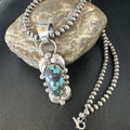 Navajo Blue Spiderweb Turquoise Pendant | Sterling Silver Pearls Necklace | Authentic Native American Handmade | 15092