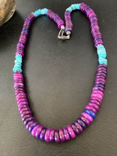 Navajo Purple Sugilite Turquoise Bead Necklace | Sterling Silver | 19" | Authentic Native American Handmade | 11918