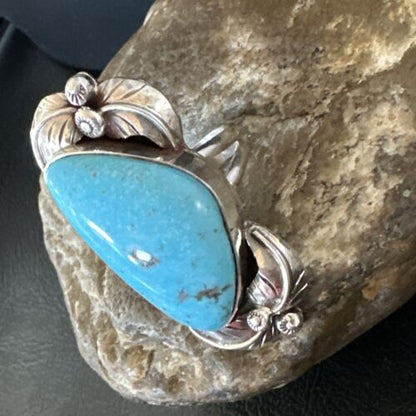 Women's Blue Kingman Turquoise Ring | Navajo Sterling Silver | Sz 7 | Authentic Native American Handmade | 15662