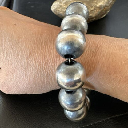Navajo Pearl Round Beads Bracelet | 18mm | 9" | Sterling Silver | Authentic Native American Handmade | 17161