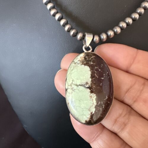 Navajo Green Gaspeite Pendant Necklace | Sterling Silver | Authentic Native American Handmade | 15480