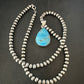 Blue Kingman Turquoise Pendant | Navajo Pearls | Sterling Silver Necklace 20" | 17010