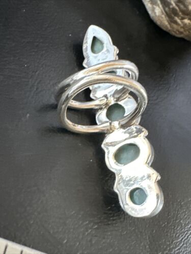 Navajo Blue Larimar Cluster Ring | Authentic Native American Sterling Silver | Multi-Stone | Sz 8.5 | 16153