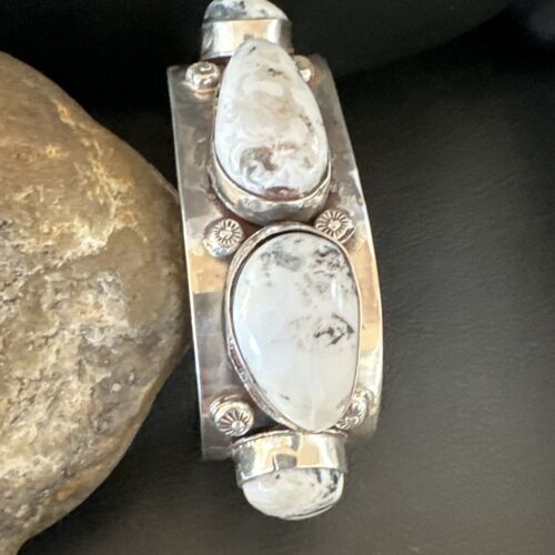 Men's Women's White Buffalo Turquoise Cuff Bracelet | Navajo Sterling Silver | Authentic Native American Handmade | 16966