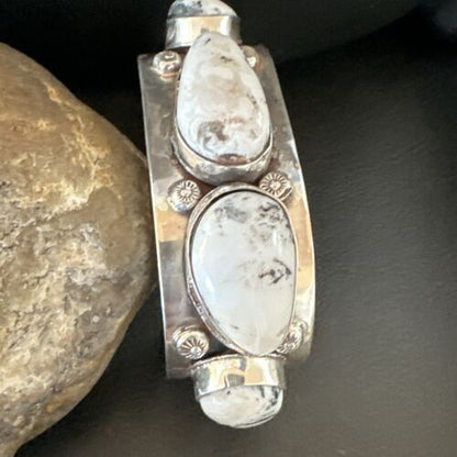 Men's Women's White Buffalo Turquoise Cuff Bracelet | Navajo Sterling Silver | Authentic Native American Handmade | 16966