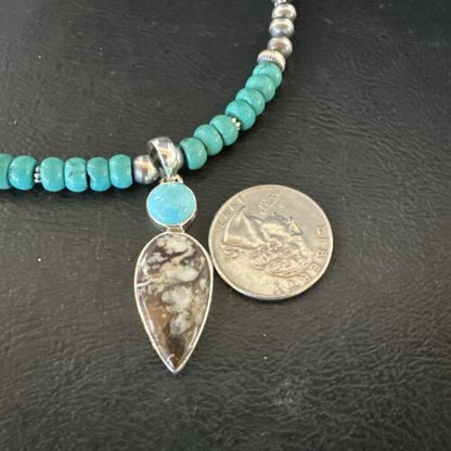 Navajo Wild Horse | Blue Kingman Turquoise Pendant Necklace | Sterling Silver | Authentic Native American Handmade | 17574