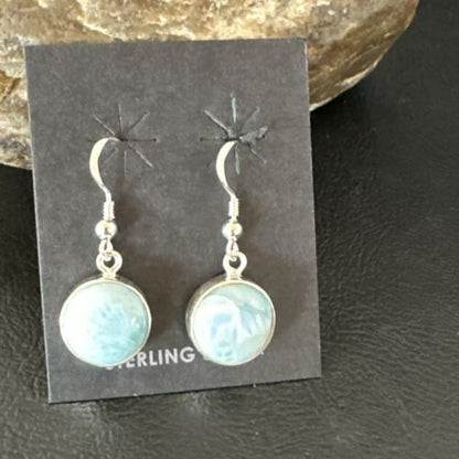 Navajo Blue Larimar Dangle Earrings | Sterling Silver | Authentic Native American Handmade | 17561