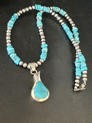Navajo Kingman Turquoise Pendant Necklace | Sterling Silver | Native American Handmade | 14830