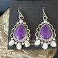 Navajo Purple Sugilite White Mother of Pearl Earrings | Sterling Silver | 1" | Authentic Native American Handmade | 15334