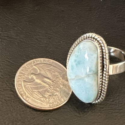 Navajo Blue Larimar Ring | Sterling Silver | Sz 10 | Authentic Native American Handmade | 17652