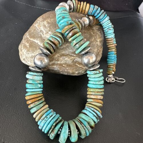 Navajo Blue Green Turquoise Necklace | Sterling Silver | Authentic Native American | 20" | 16005