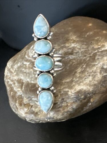 Navajo Blue Larimar Multi-Stone Ring | Authentic Native American Sterling Silver | Multi-Stone | Sz 5.5 | 15977